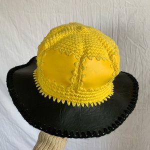 Unique Black & Yellow Crochet Faux Leather Bucket Hat